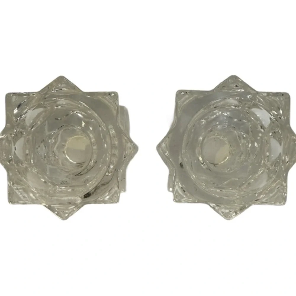 MIKASA “Starburst” Lead Crystal Glass Votive/Taper Candle Holders Set Of 2